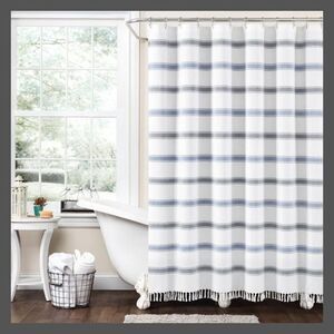 Open Box - Lush Decor -  Stripe Farmhouse Tassel Cott Blue/White